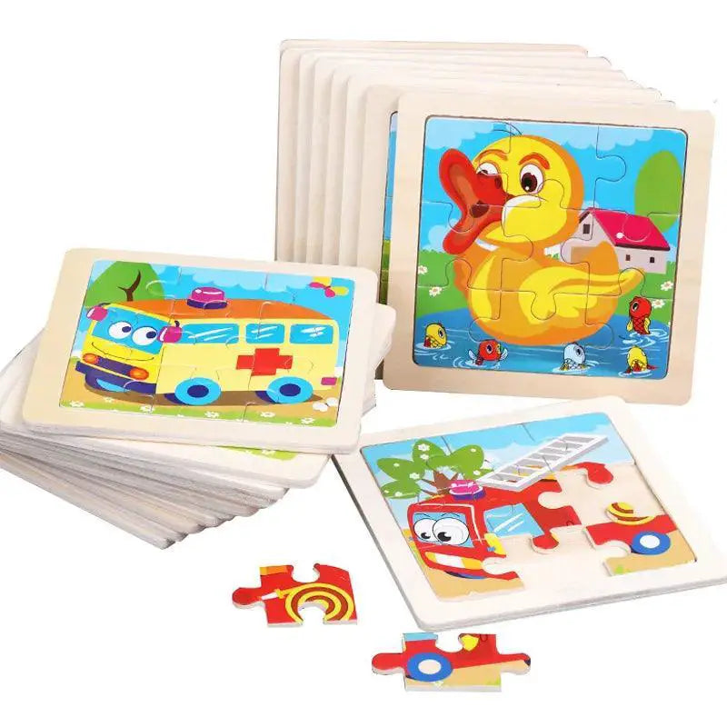 Kids Cartoon Animal Traffic Wooden Educational Puzzle Set