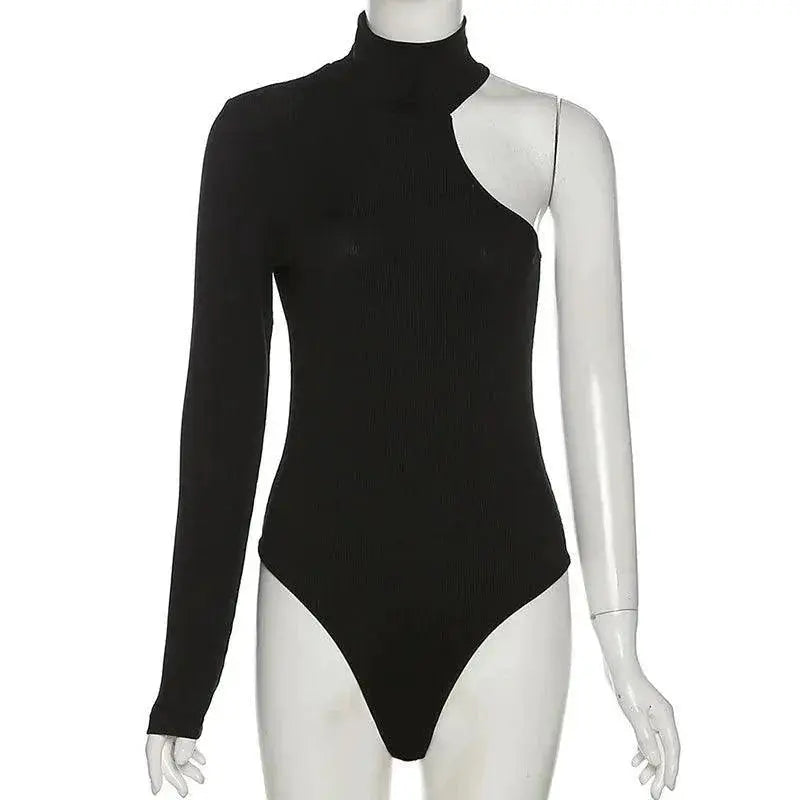 Yimunancy One Shoulder Knitted Bodysuit Elegant Statement