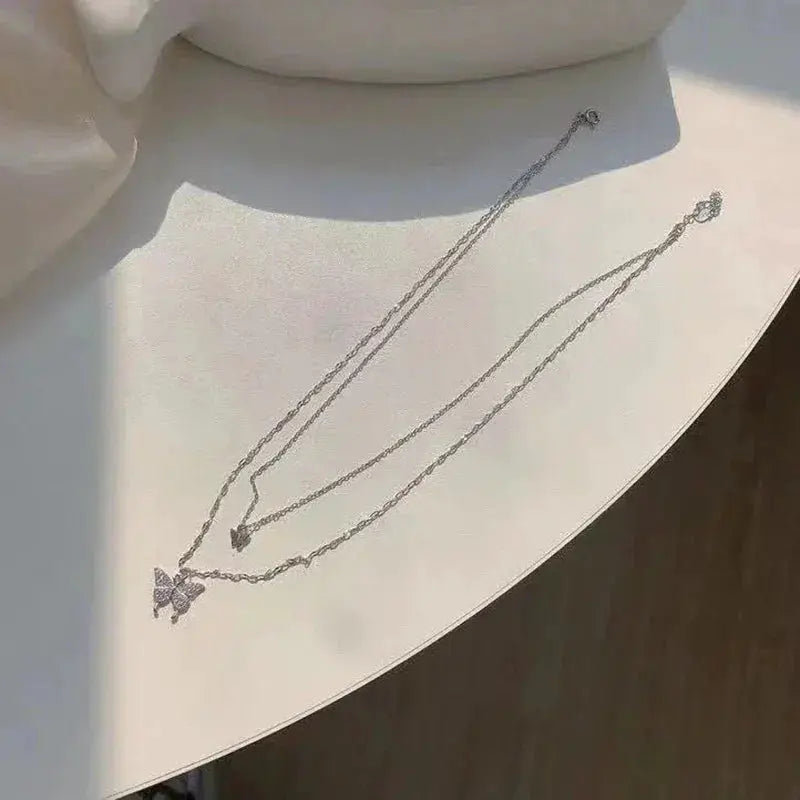 New Shiny Butterfly Necklace Exquisite Double Layer Chain