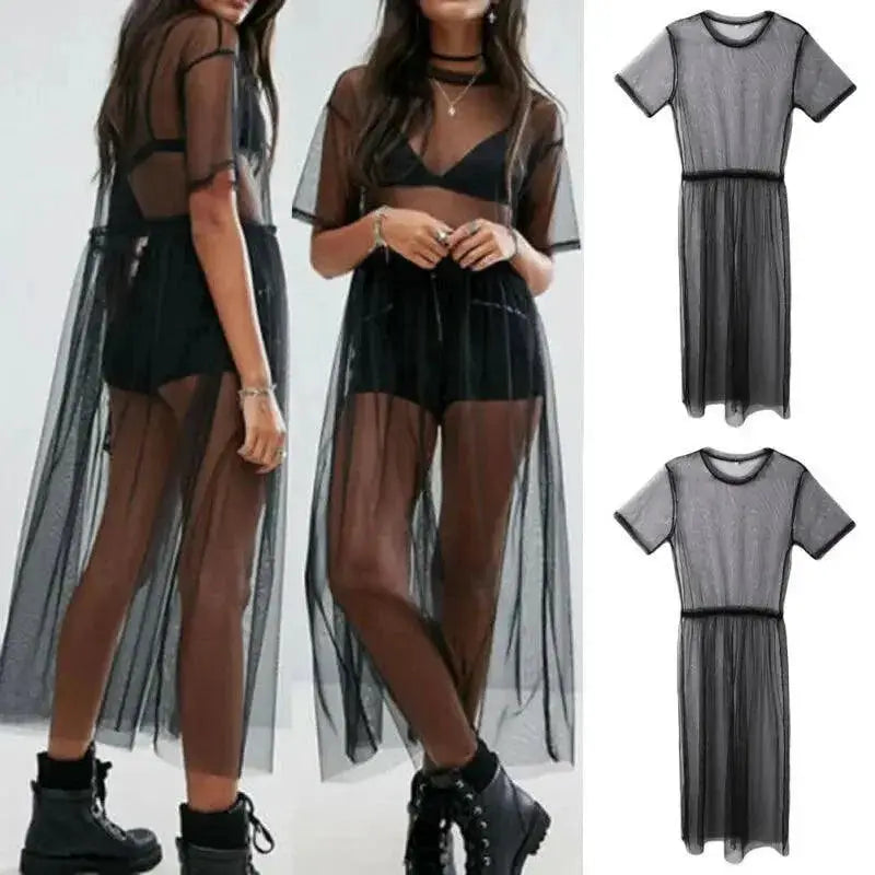 Seductive Black Mesh Maxi Dress Elegance and Allure