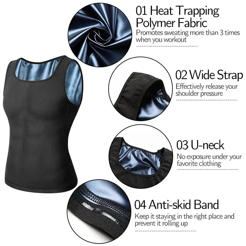 Men Body Shaper Waist Trainer Sweat Vest Compression Shirt