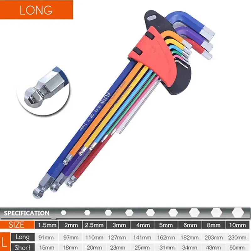 Allen Key Set L Wrench Kit 9 Piece Long Arm Hex Keys