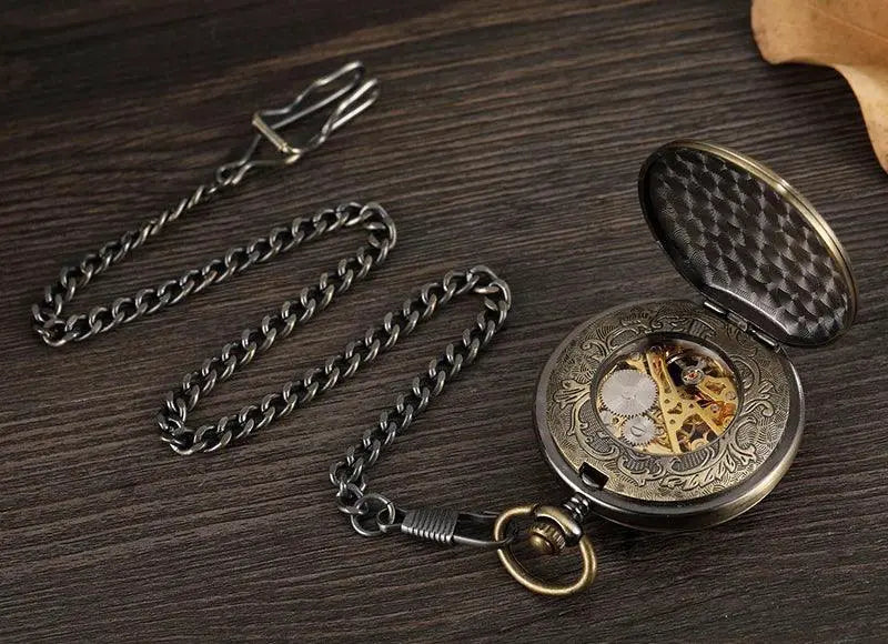 Vintage Bronze Pocket Watch Roman Numeral Skeleton Hand Wind