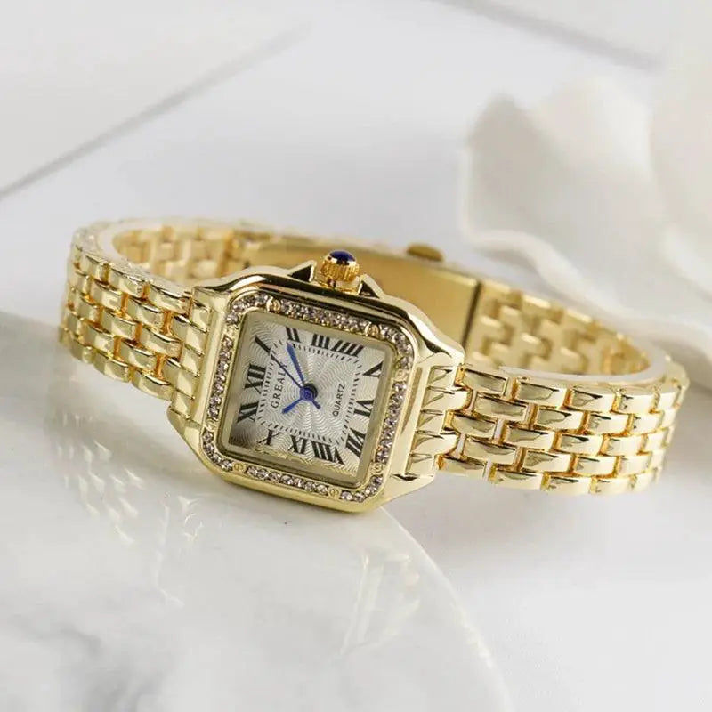 Elegant Square Steel Band Quartz Watch For Women Silver