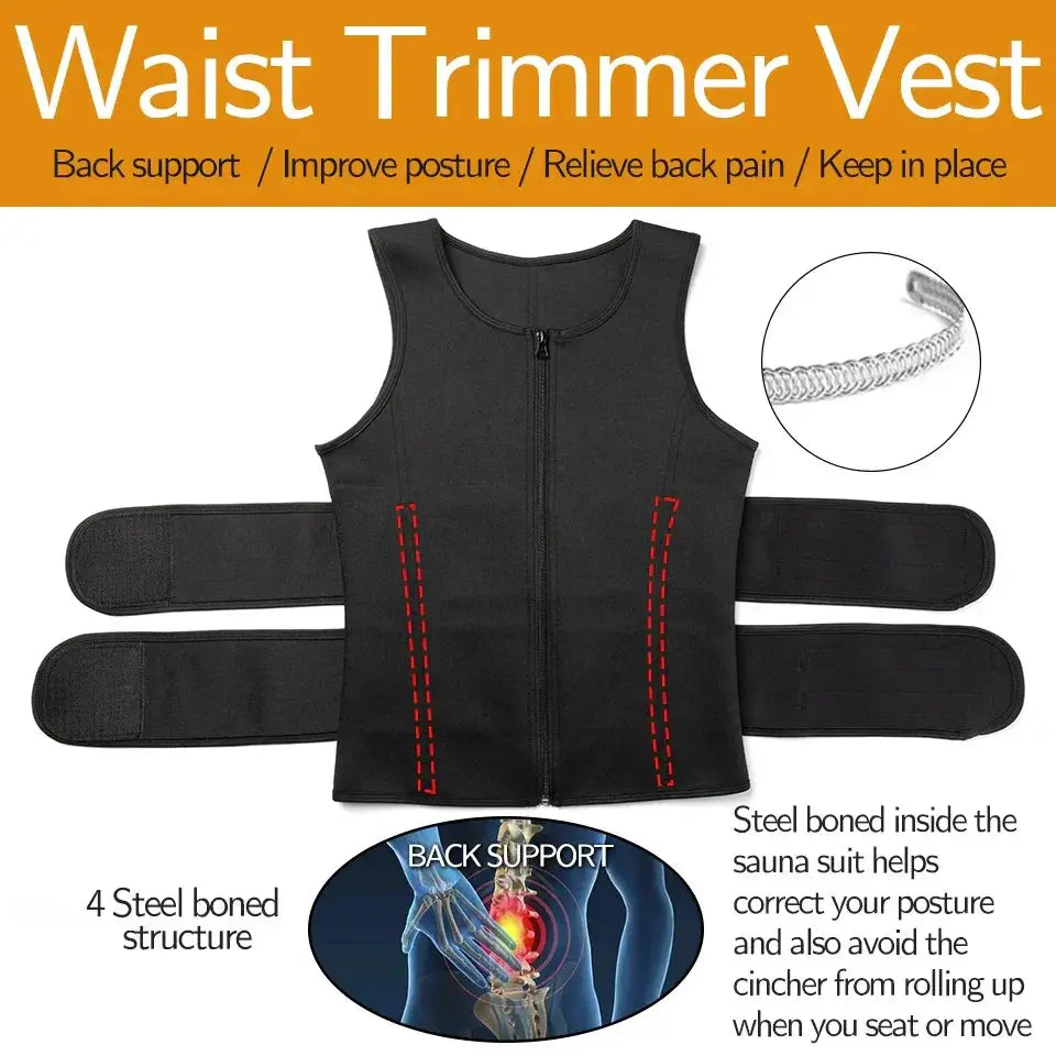 Mens Slimming Waist Trainer Vest Sauna Effect Shapewear