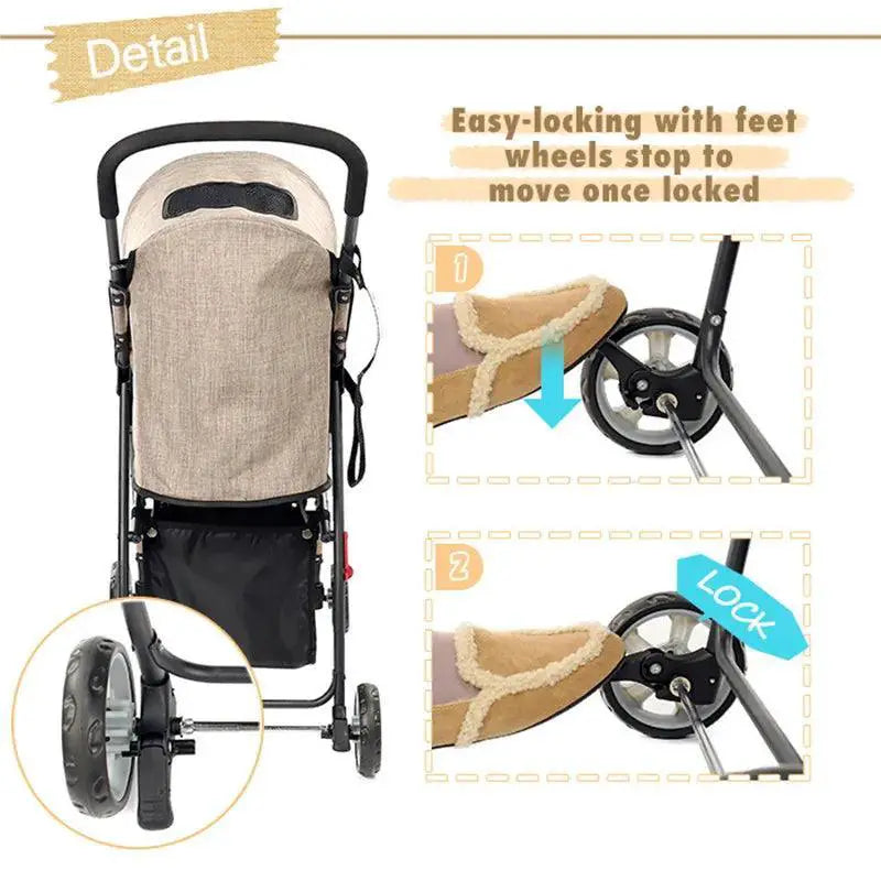 Foldable Pet Stroller With Large Mesh Window For Comfort