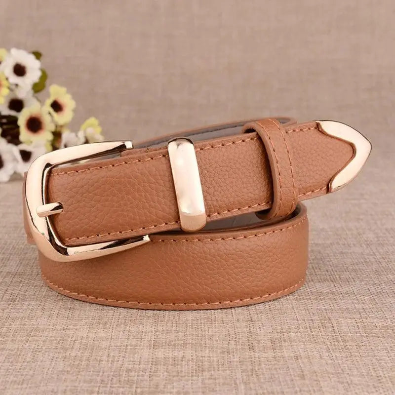 Elegant Gold Buckle Leather Belt for Stylish Women