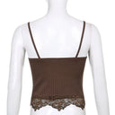 Gothic Bodycon Camis Crop Top Women Grunge Punk Backless Ribbed Lace Trim Summer