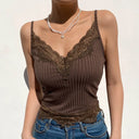 Gothic Bodycon Camis Crop Top Women Grunge Punk Backless Ribbed Lace Trim Summer