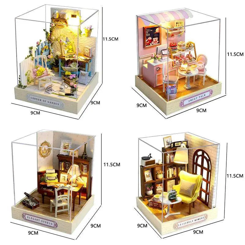 Kids Wooden Dollhouse Kit Creative Roombox Toy Set