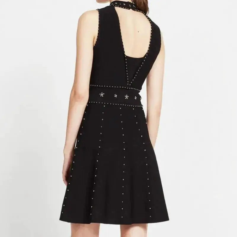 Vintage Black Beaded A Line Party Dress For Summer Events