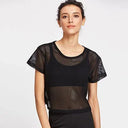 Womens Mesh Yoga Shirt Sexy Short Sleeve Sport Top