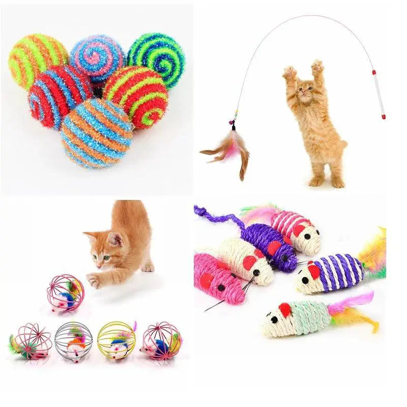 Colorful Feather Wand Cat Toy With Bell And Mouse Teaser