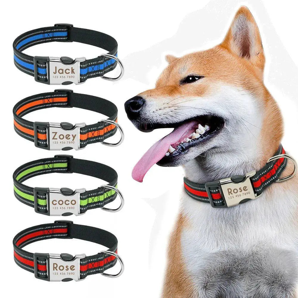 Personalized Reflective Nylon Dog Collar for All Dog Sizes