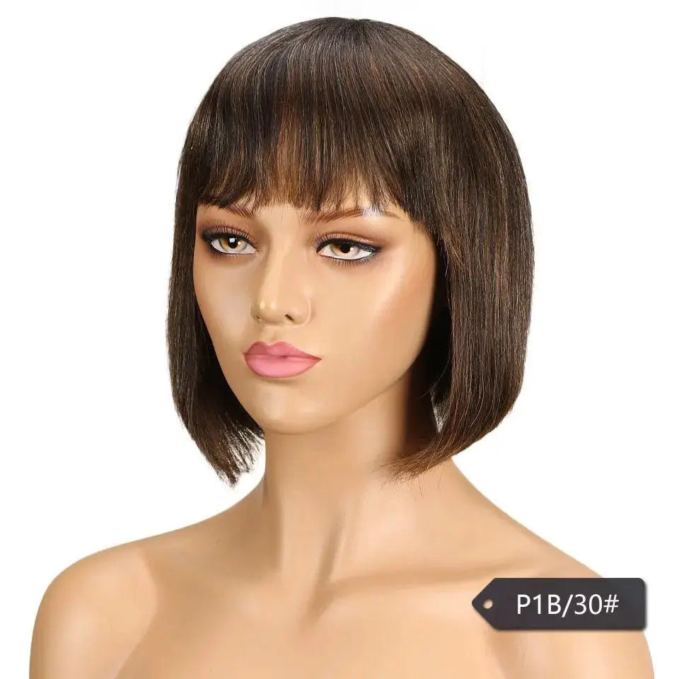 Youthful Red Brazilian Bob Wig With Bangs Chic Style