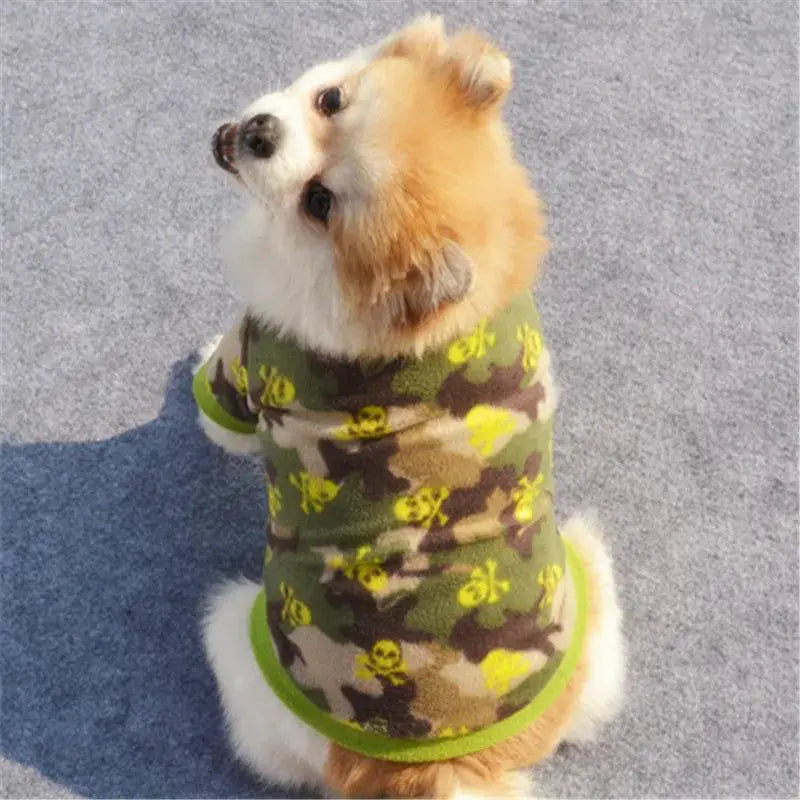 Warm Fleece Skull Print Dog Coat Camouflage Bulldog Jacket