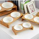 Ceramic Bamboo Pet Bowl Set Stylish Elevated Feeding Station