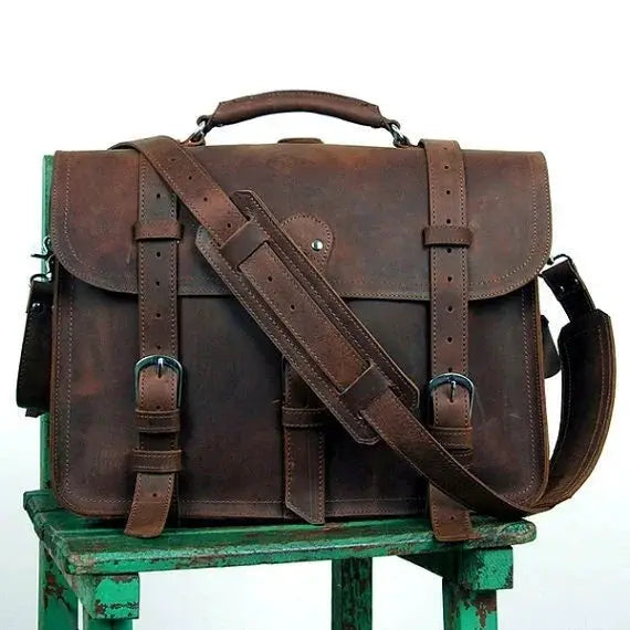 Classic Vintage Crazy Horse Leather Briefcase For Men