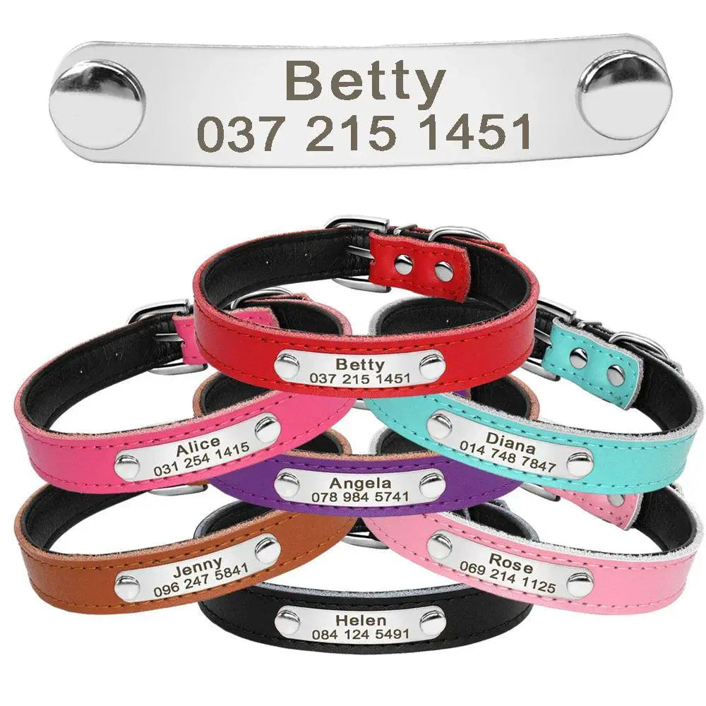 Leather Personalized Cat Collar Adjustable Free Engraving
