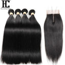 Peruvian Straight Hair Bundles with Lace Closure Remy Hair