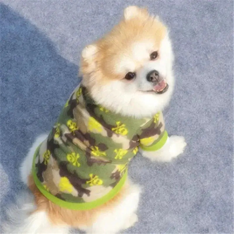Warm Fleece Skull Print Dog Coat Camouflage Bulldog Jacket