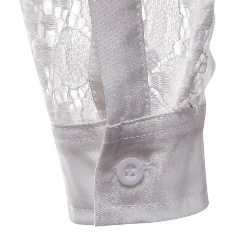 Sheer Mesh Floral Embroidered Men's Party Shirt Clubwear
