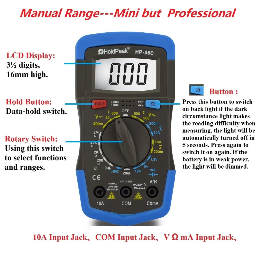 HoldPeak Mini Multimeter Digital Professional Multimeter AC/DC — product view 3