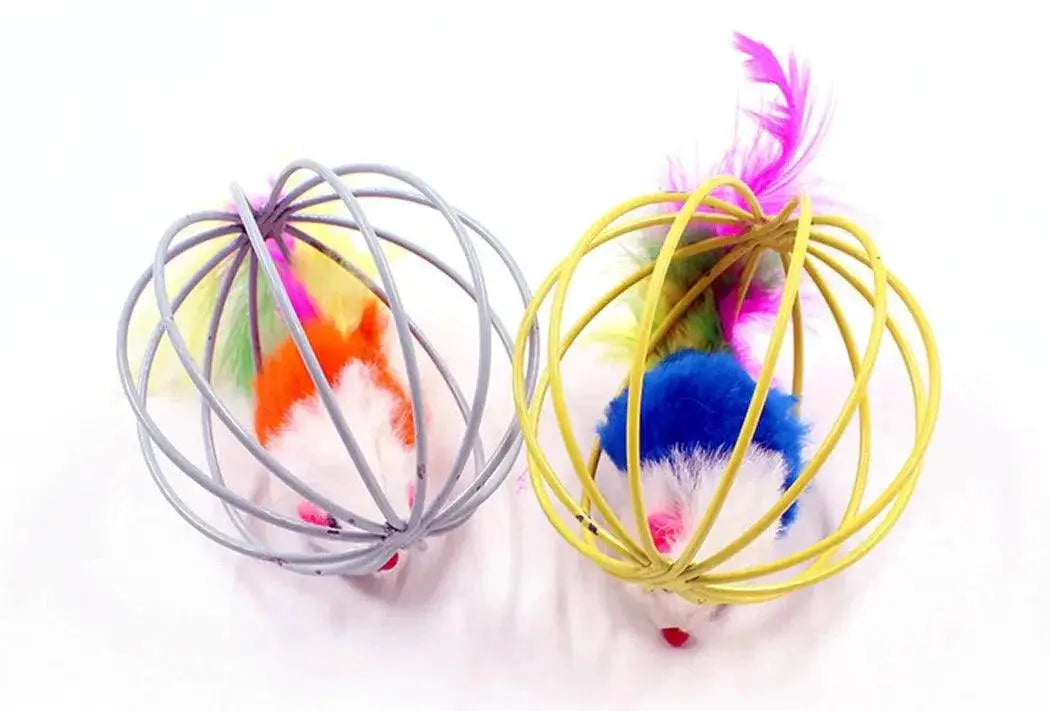 Colorful Feather Wand Cat Toy With Bell And Mouse Teaser