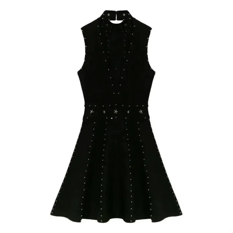 Vintage Black Beaded A Line Party Dress For Summer Events