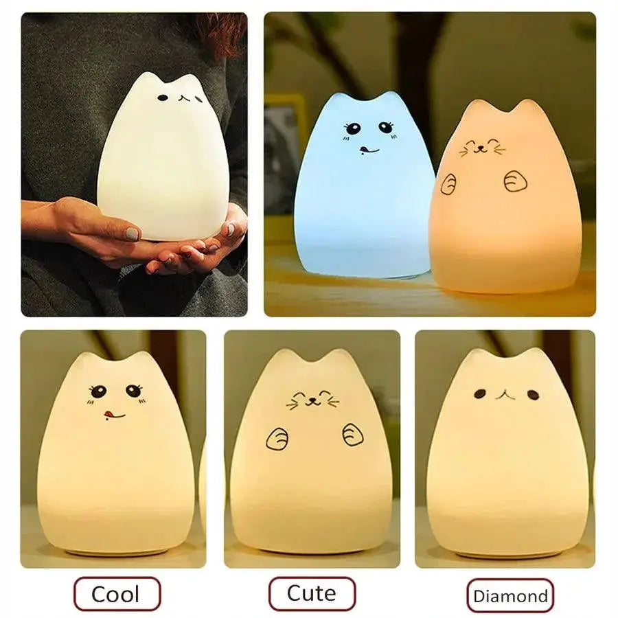 LED Cat Night Light For Kids Soft Silicone Touch Sensor