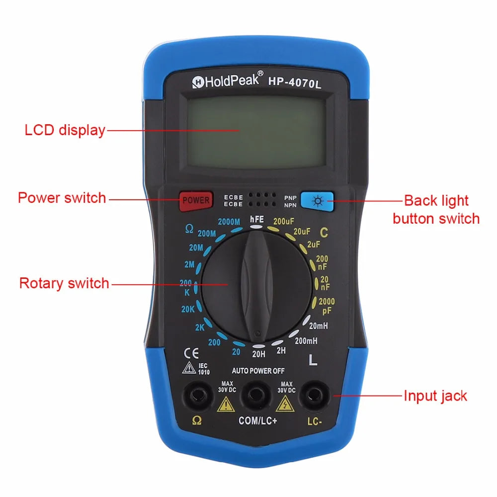 HoldPeak Capacitance Multimeter Digital Inductance LCD Meter HFE — product view 3
