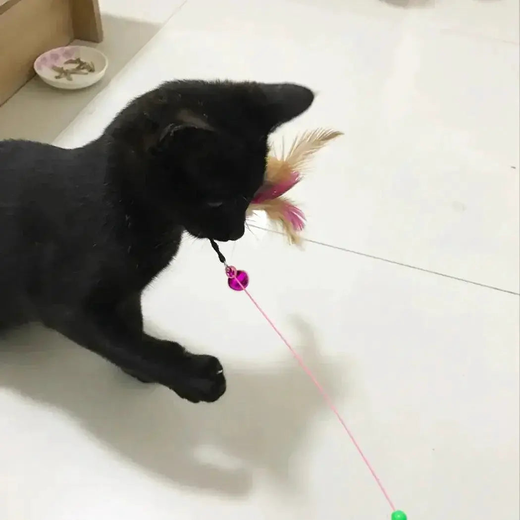 Colorful Feather Wand Cat Toy With Bell And Mouse Teaser
