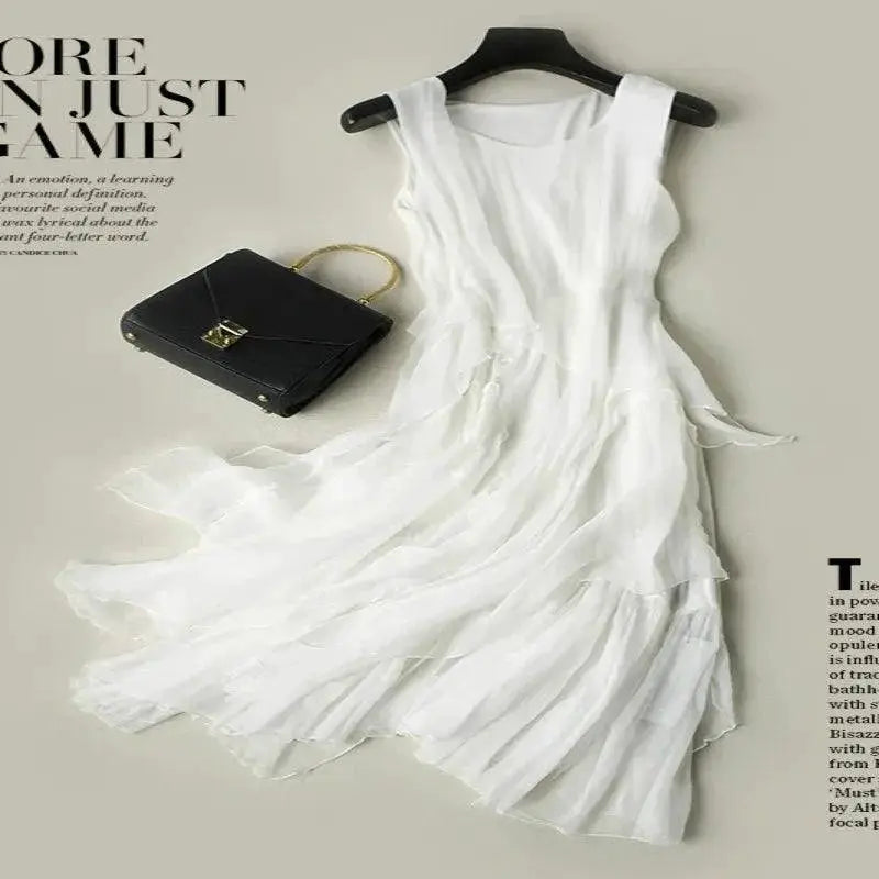 Chic A Line Sleeveless White Silk Dress For Womens Parties