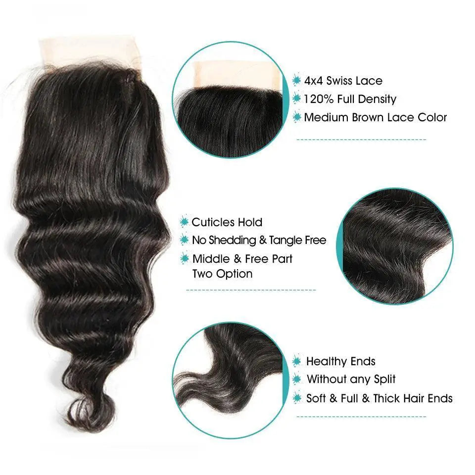 Brazilian Loose Wave Closure Luxe Remy Lace Effortless Style