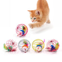 Colorful Feather Wand Cat Toy with Bell & Mouse Teaser