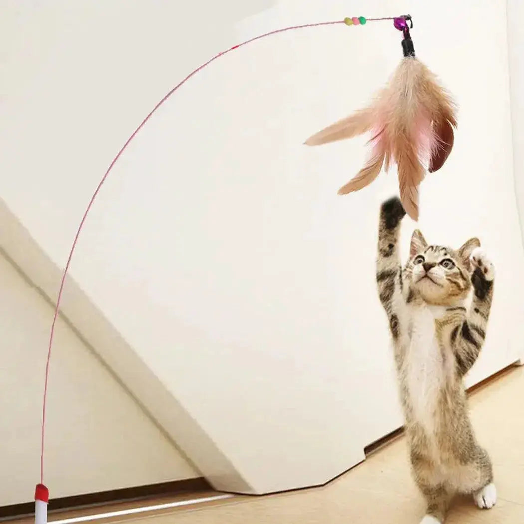 Colorful Feather Wand Cat Toy With Bell And Mouse Teaser