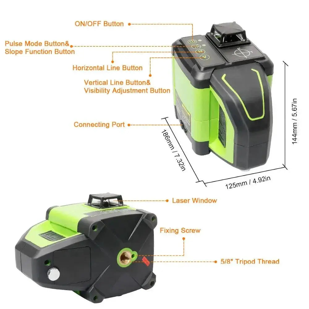 Huepar 3x360 Electronic Laser Level 130Ft Green Beam DT03CG