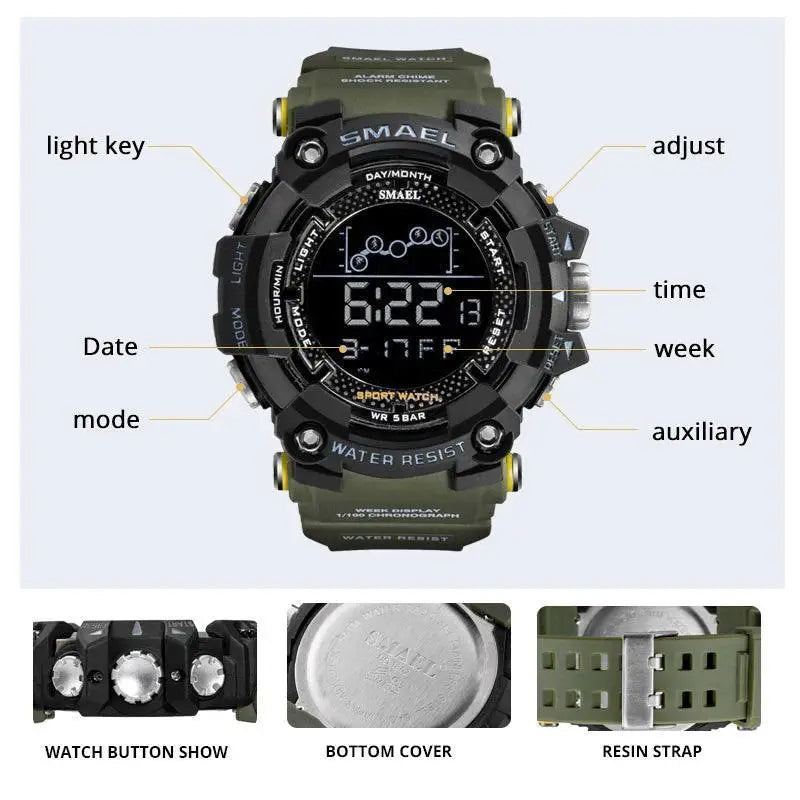 SMAEL Army LED Sports Watch for Active Men Military Style