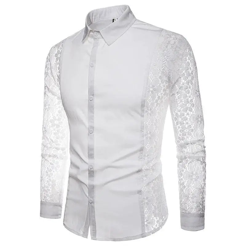 Sheer Mesh Floral Embroidered Men's Party Shirt Clubwear
