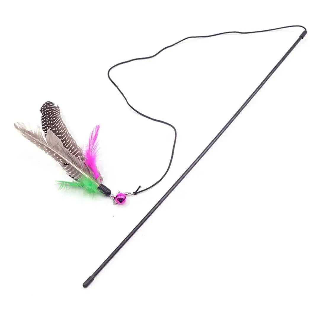 Colorful Feather Wand Cat Toy With Bell And Mouse Teaser