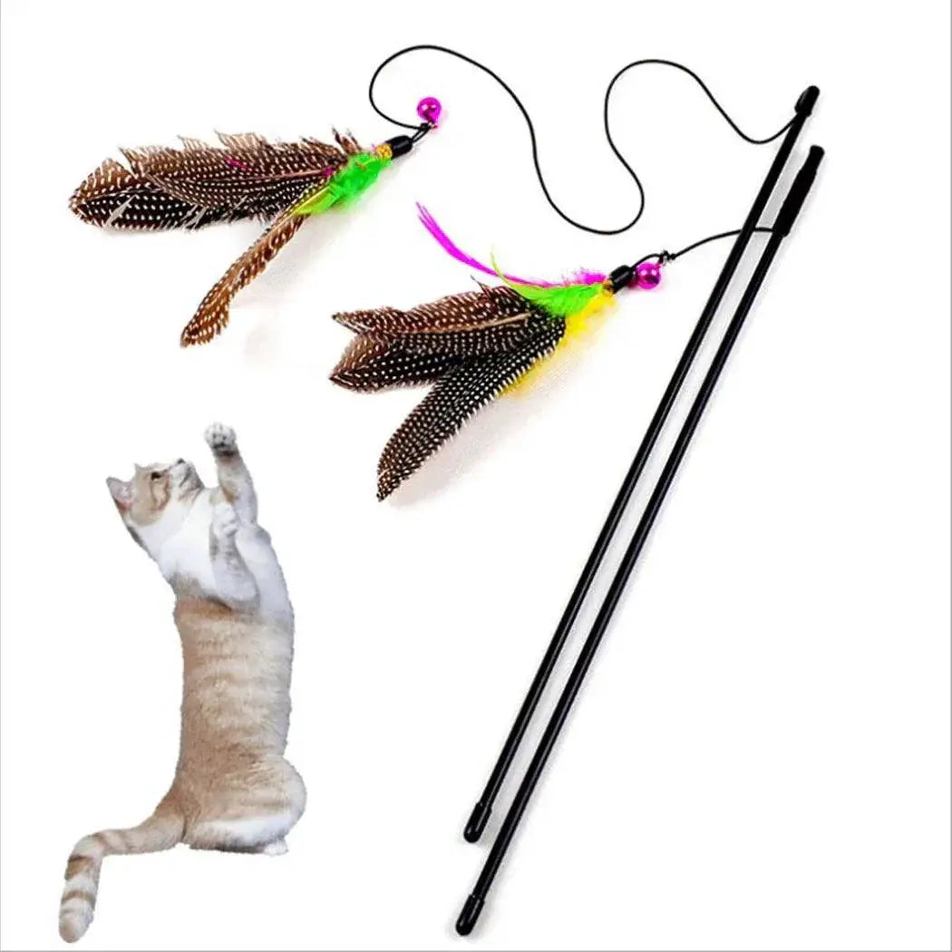 Colorful Feather Wand Cat Toy With Bell And Mouse Teaser