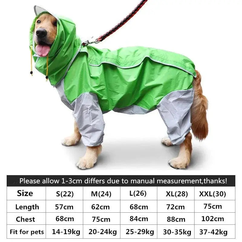 Large Dog Waterproof Hooded Raincoat Jacket Overalls 6XL