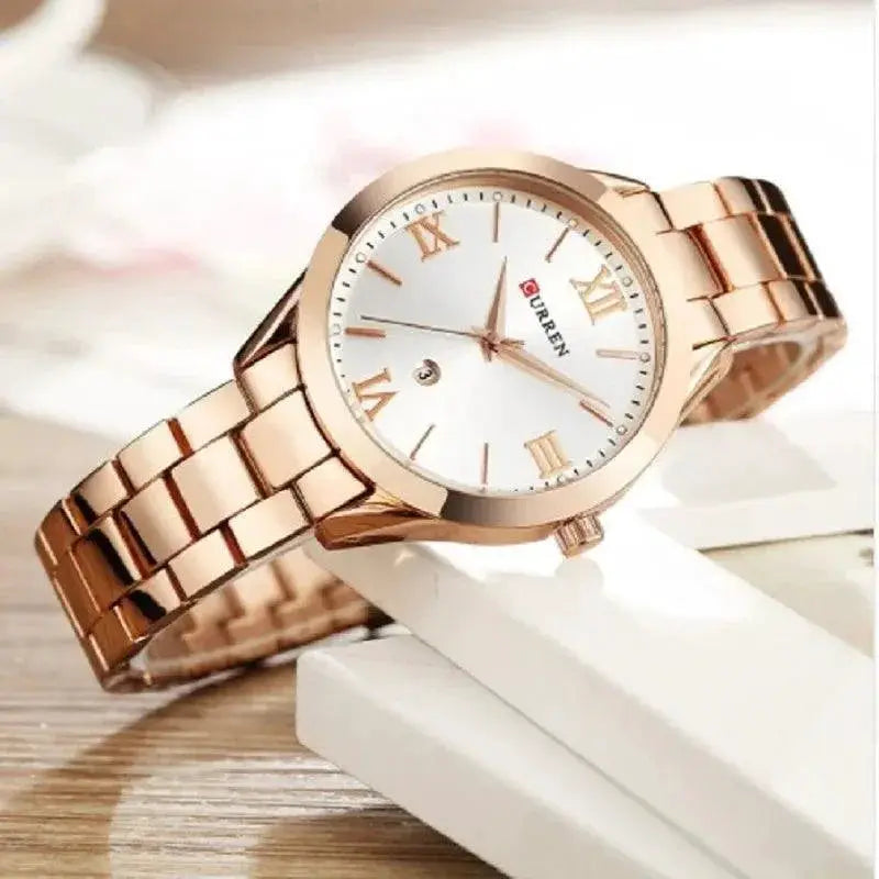 CURREN Gold Steel Bracelet Watch for Women Timepiece