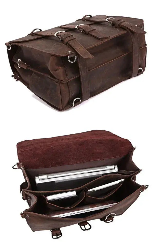 Classic Vintage Crazy Horse Leather Briefcase For Men