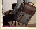 Men Leather Canvas Backpack Rucksack 20L