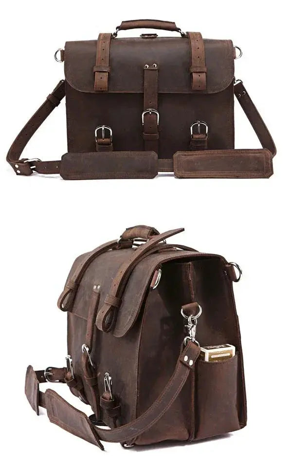 Classic Vintage Crazy Horse Leather Briefcase For Men