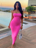 Summer Chic Solid Color Bodycon Dress Elegant Style Fit