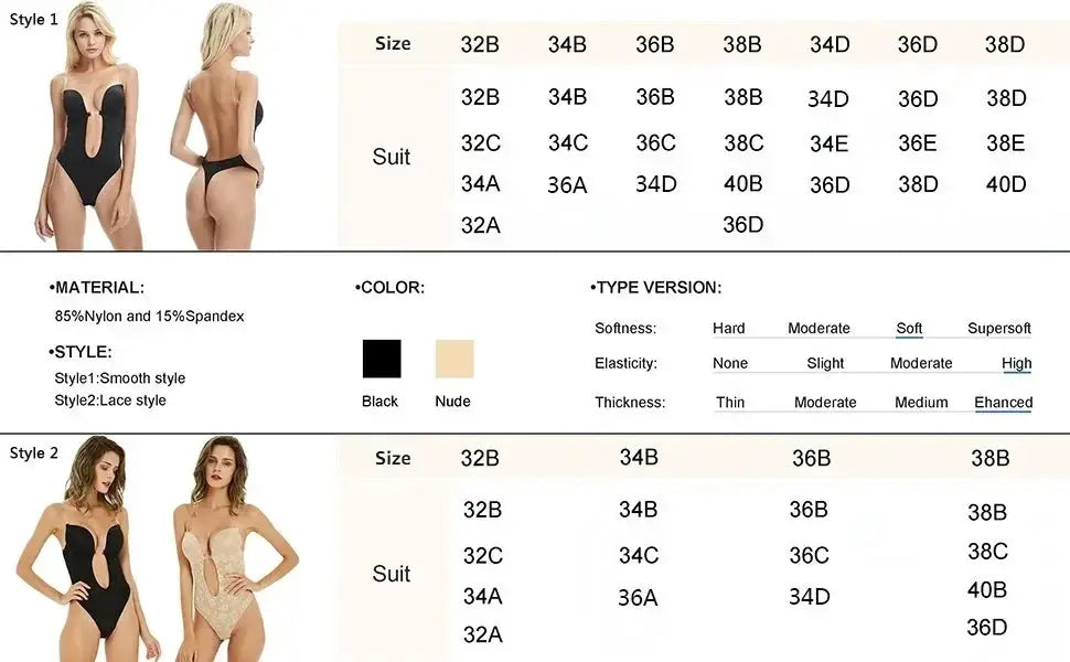 Womens Backless Deep V Bodysuit With Clear Straps Silky Fit