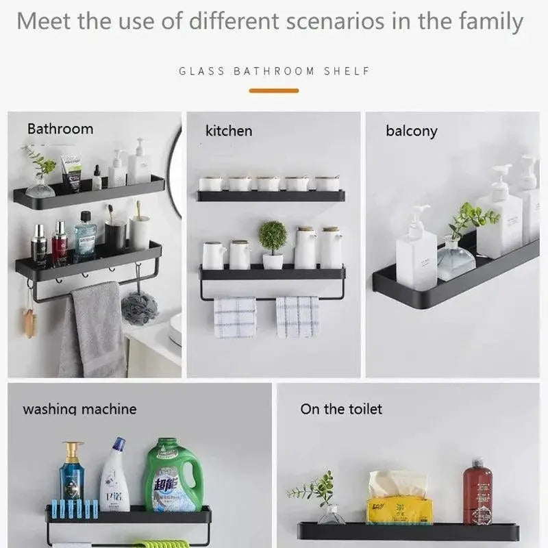 Black Aluminum Bathroom Shelf Organizer For Stylish Storage