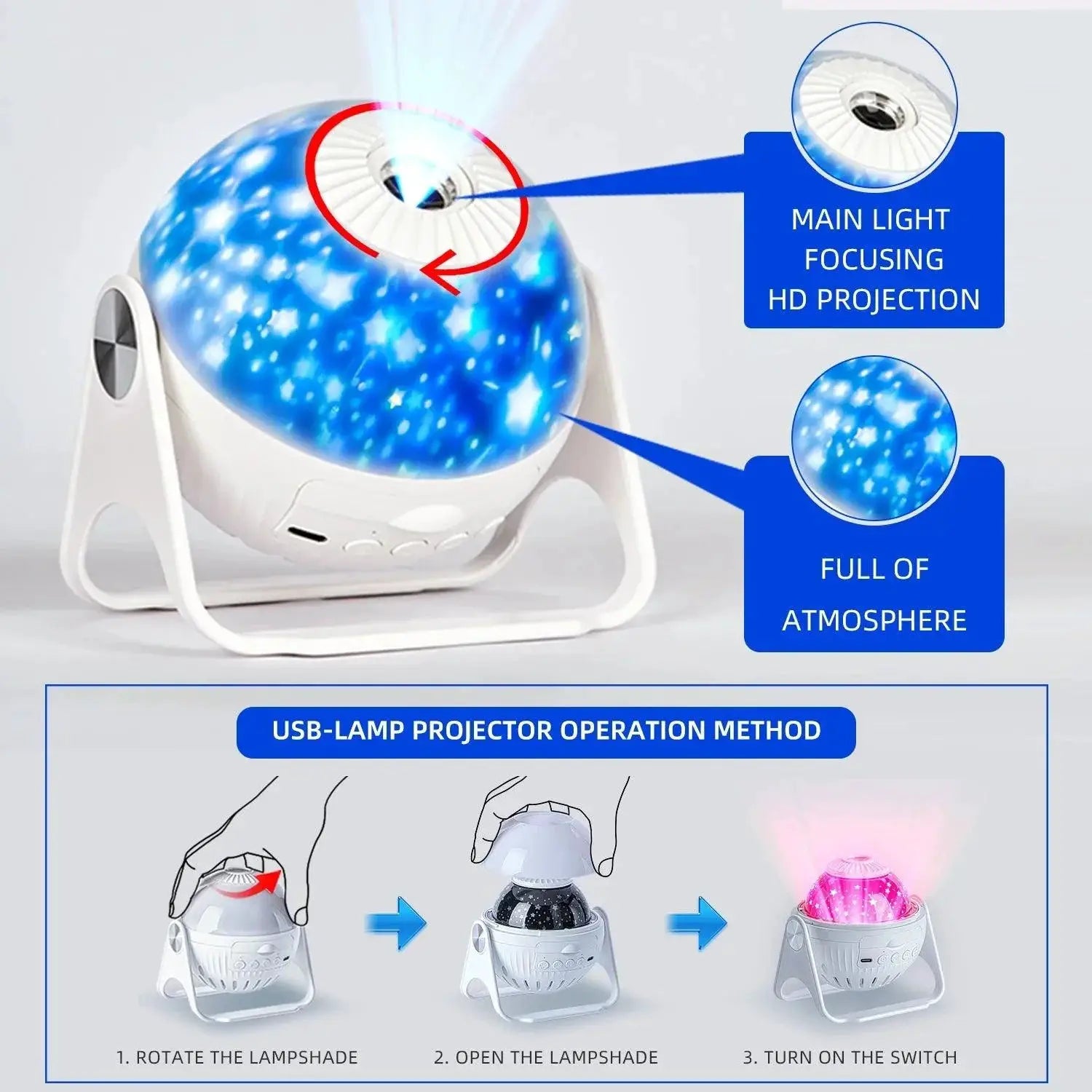 LED Star Projector Night Light 6 In 1 Galaxy Lamp Design